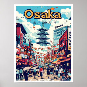 Osaka Japan Art Vintage Reise Illustration Poster