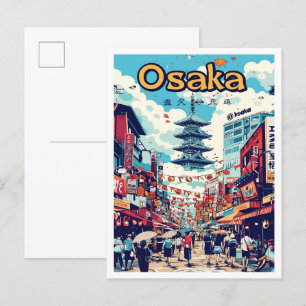 Osaka Japan Art Vintage Reise Illustration Postkarte
