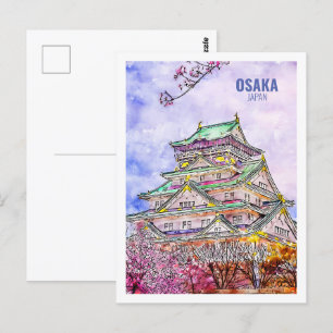 Osaka Japan Berühmte Reise Aquarell-Skizze Postkarte