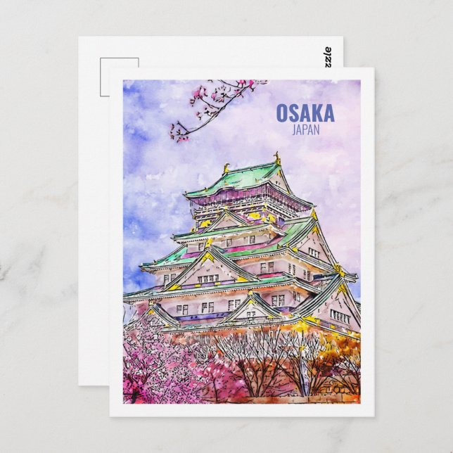 Osaka Japan Berühmte Wasserfarbskizze für Reisen Postkarte (Vorne/Hinten)