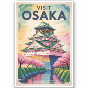 Osaka Japan Burg Illustration Reise Kunst Vintage Aufkleber