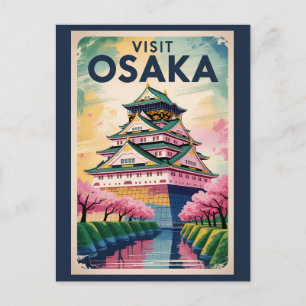Osaka Japan Burg Illustration Reise Kunst Vintage Postkarte