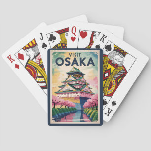 Osaka Japan Burg Illustration Reise Kunst Vintage Spielkarten