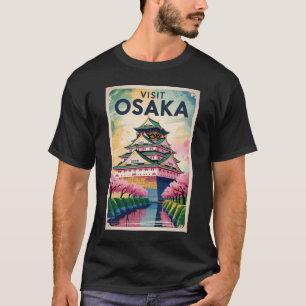 Osaka Japan Burg Illustration Reise Kunst Vintage T-Shirt