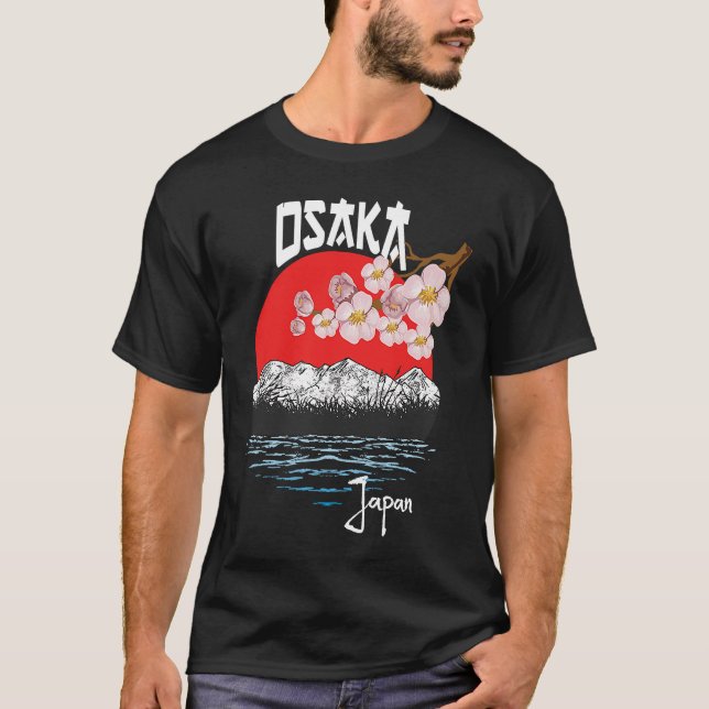 Osaka Japan Flag Cherry Blossom Souvenir T-Shirt (Vorderseite)