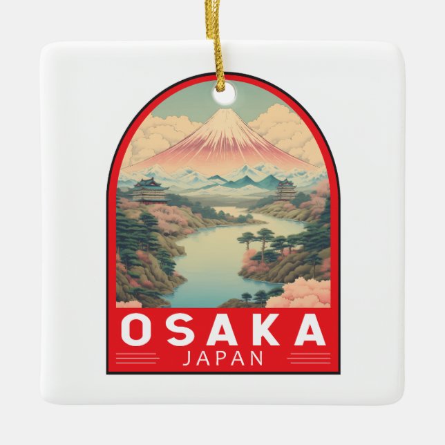Osaka Japan Mount Fuji Reisemusik Emblem Keramikornament (Vorderseite)