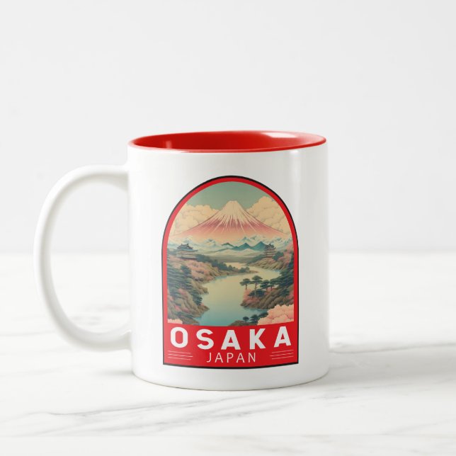 Osaka Japan Mount Fuji Reisemusik Emblem Zweifarbige Tasse (Links)