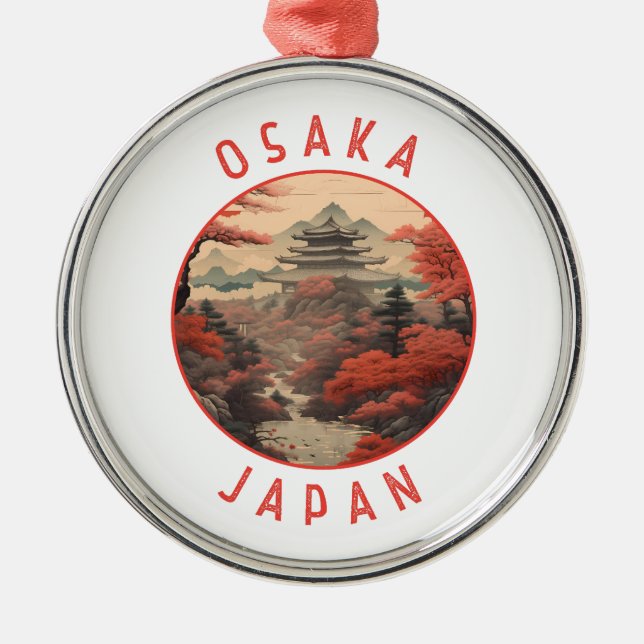 Osaka Japan Retro Distressed Circle Ornament Aus Metall (Vorne)