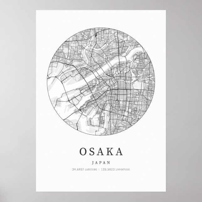 Osaka Japan Street Layout Karte Poster (Vorne)