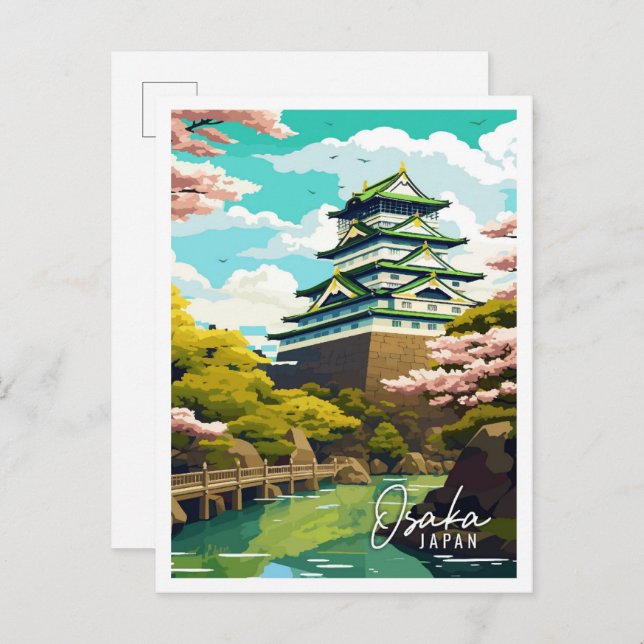 Osaka Japan Vintage Reise Illustration Postkarte (Vorne/Hinten)