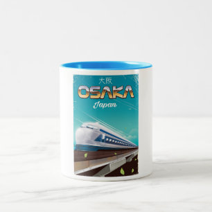 Osaka Japan Zug Vintage Reiseposter Zweifarbige Tasse