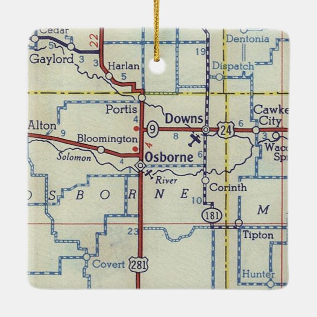 Osborne Kansas Vintag Map Keramikornament (Rückseite)