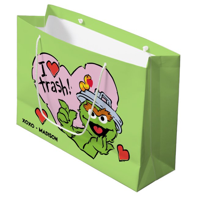 Oscar "I Liebe Trash" Valentine Große Geschenktüte (Vorderseite Schrägansicht)