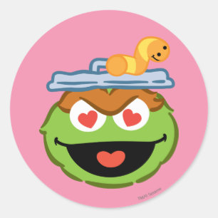 Oscar lächelndes Gesicht mit herzförmigen Augen Runder Aufkleber