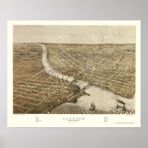 Oshkosh, panoramische Karte WI - 1887 Poster