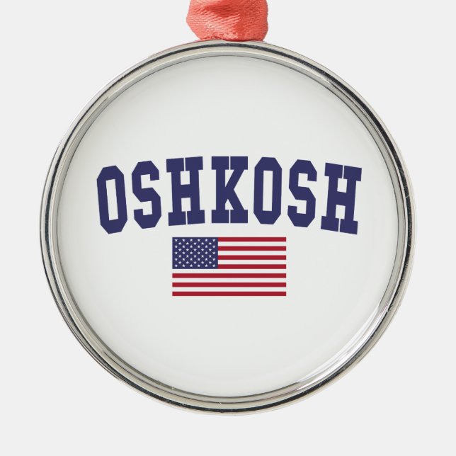 Oshkosh US-Flagge Silbernes Ornament (Vorne)