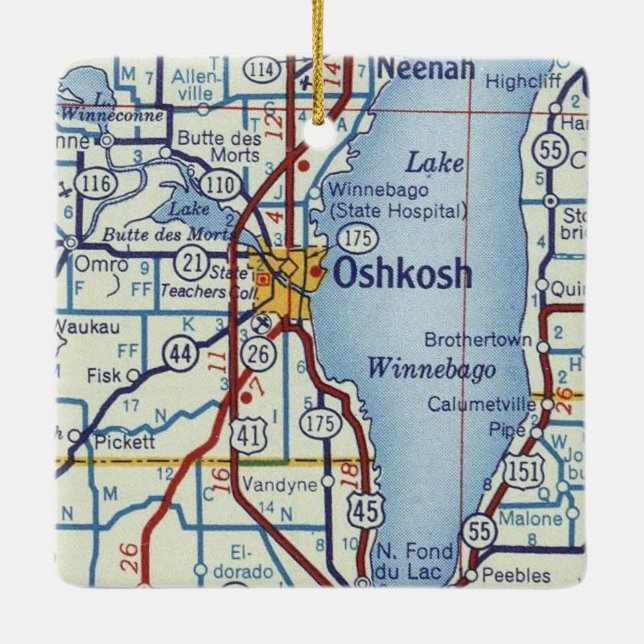 Oshkosh Vintag Map Keramikornament (Rückseite)