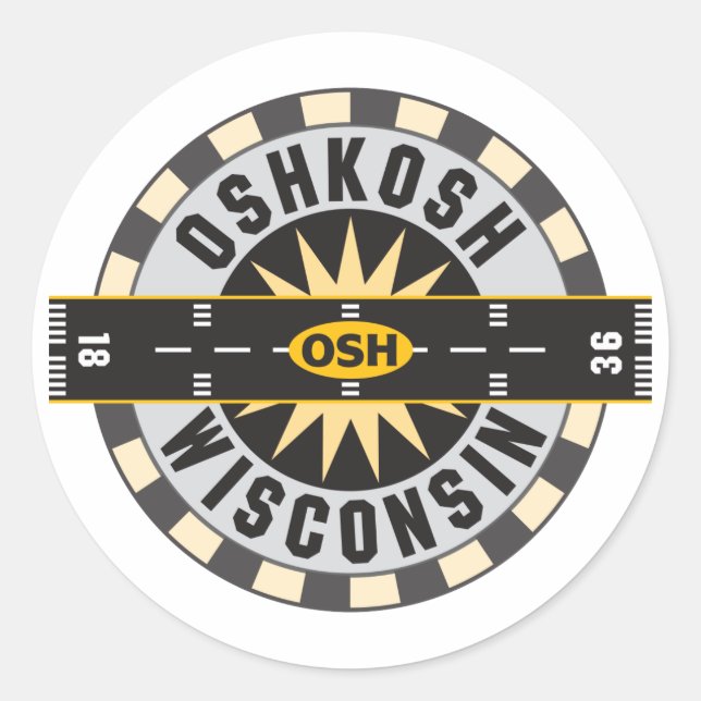 Oshkosh, WI OSH Airport Runder Aufkleber (Vorderseite)