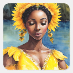 Oshun African Orisha Watercolor Art Quadratischer Aufkleber