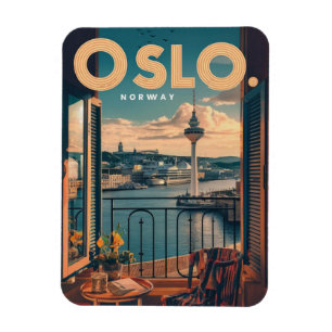 Oslo Balkon Aussicht Norwegen Vintag und Geschenke Magnet