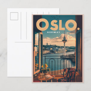 Oslo Balkon Aussicht Norwegen Vintag und Geschenke Postkarte