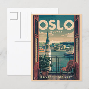 Oslo Balkon Aussicht Norwegen Vintag und Geschenke Postkarte