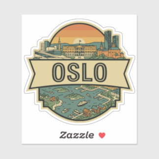 Oslo City Norway Skyline Retro Travel Badge Aufkleber
