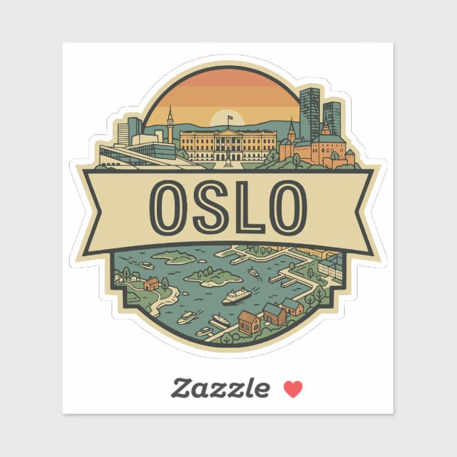 Oslo City Norway Skyline Retro Travel Badge Aufkleber (Blatt)