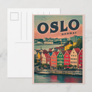Oslo farbenfrohe Häuser Norwegen Vintag und Gesche Postkarte