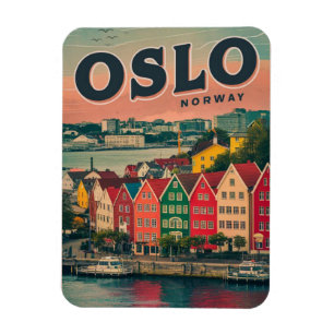 Oslo farbenfrohe Häuser Norwegen Vintage und Gesch Magnet