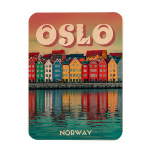 Oslo farbenfrohe Häuser Norwegen Vintage und Gesch Magnet