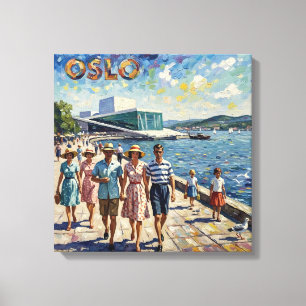 Oslo Hafen Strandpromenade Vintage Szene Gestreckt Leinwanddruck