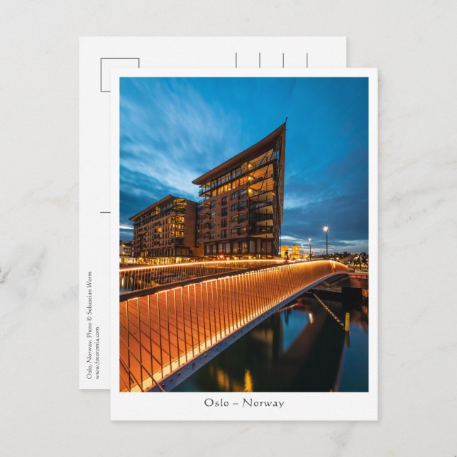 Oslo in der Nacht, Norwegen Postkarte (Vorne/Hinten)