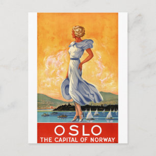 Oslo Norway Vintage Travel Poster Restored Postkarte