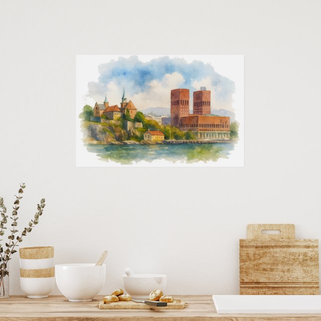 Oslo Norway Watercolor Art Poster, Scandinavian  Poster (Küche)