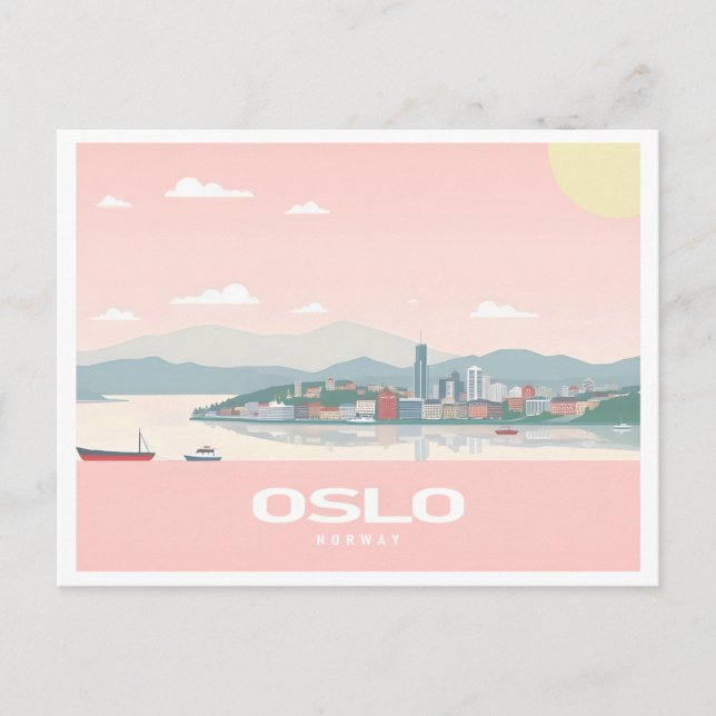 Oslo Norwegen Fjord Pastel Travel Postkarte (Vorderseite)
