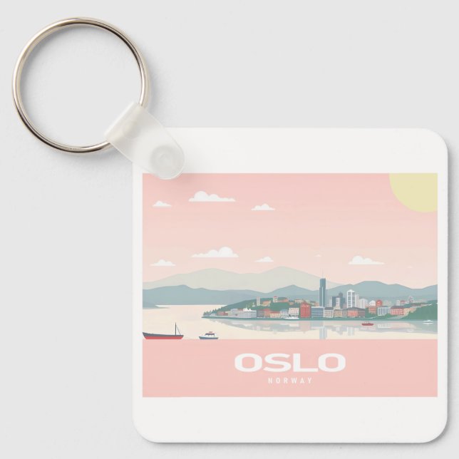 Oslo Norwegen Fjord Pastel Travel Schlüsselanhänger (Vorderseite)