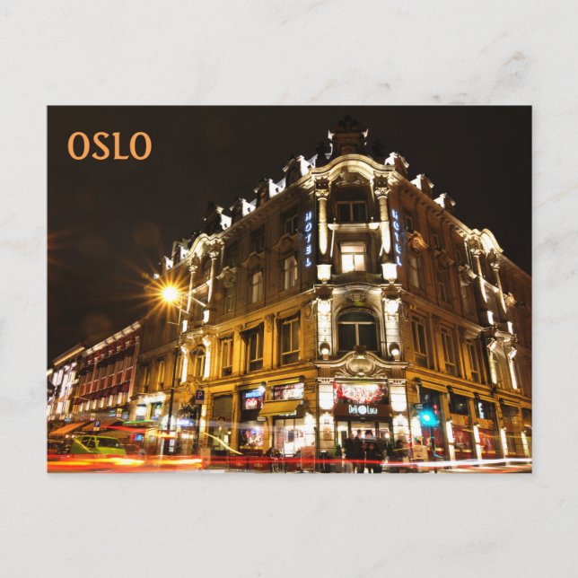 Oslo, Norwegen nachts Postkarte (Vorderseite)