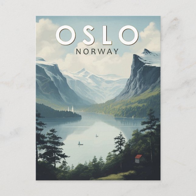 Oslo Norwegen Reise Kunst Vintage Postkarte (Vorderseite)