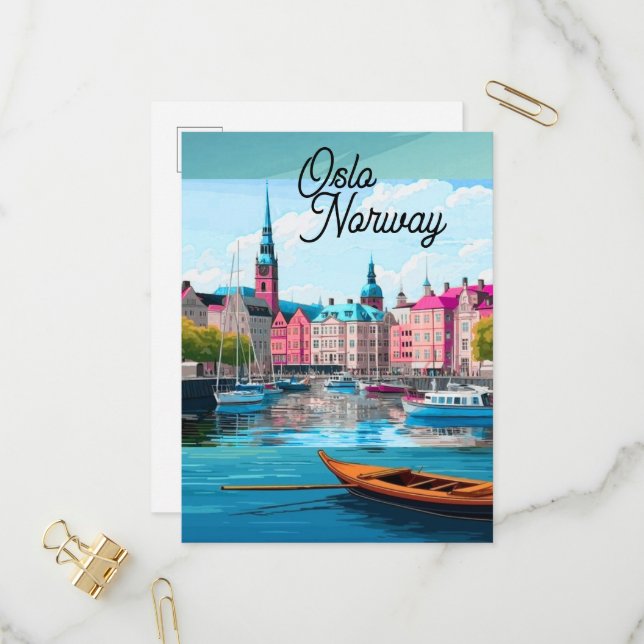Oslo Norwegen Reise Postkarten Kunst, Oslo Postkar (Vorderseite/Rückseite Beispiel)