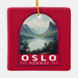 Oslo Norwegen Reisen Art Vintag Keramikornament<br><div class="desc">Oslo Retro Vektor Reise Design. Oslo,  die Hauptstadt Norwegens,  liegt an der Südküste des Landes,  an der Spitze des Oslofjords.</div>