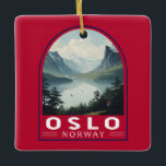 Oslo Norwegen Reisen Art Vintag Keramikornament<br><div class="desc">Oslo Retro Vektor Reise Design. Oslo,  die Hauptstadt Norwegens,  liegt an der Südküste des Landes,  an der Spitze des Oslofjords.</div>