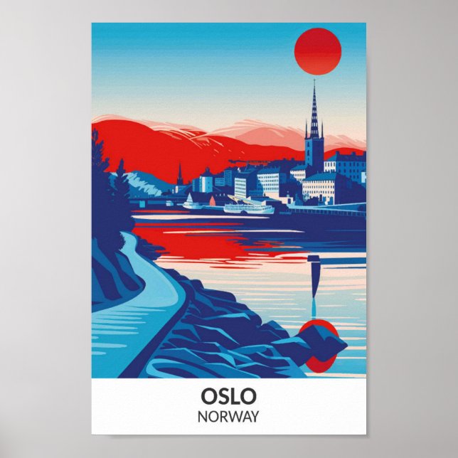 Oslo Norwegen Retro Artwork Travel Poster (Vorne)
