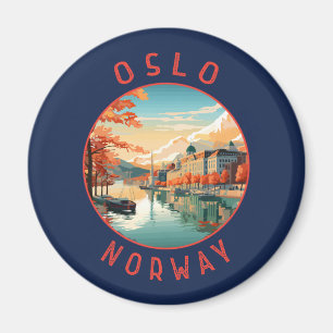 Oslo Norwegen Retro Distressed Circle Magnet