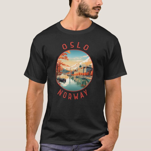 Oslo Norwegen Retro Distressed Circle T-Shirt (Vorderseite)