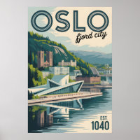 Oslo Norwegen Skyline Retro Stadtansicht Reise