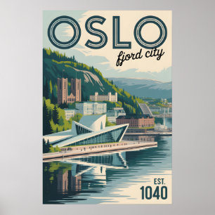 Oslo Norwegen Skyline Retro Stadtansicht Reise Poster