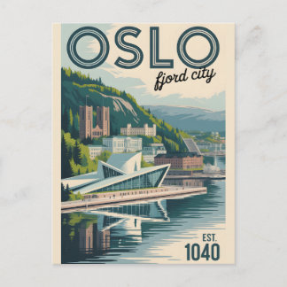Oslo Norwegen Skyline Retro Stadtansicht Reise Postkarte