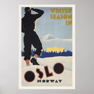 Oslo Norwegen Vintage Poster - Gerahmter Druck - L
