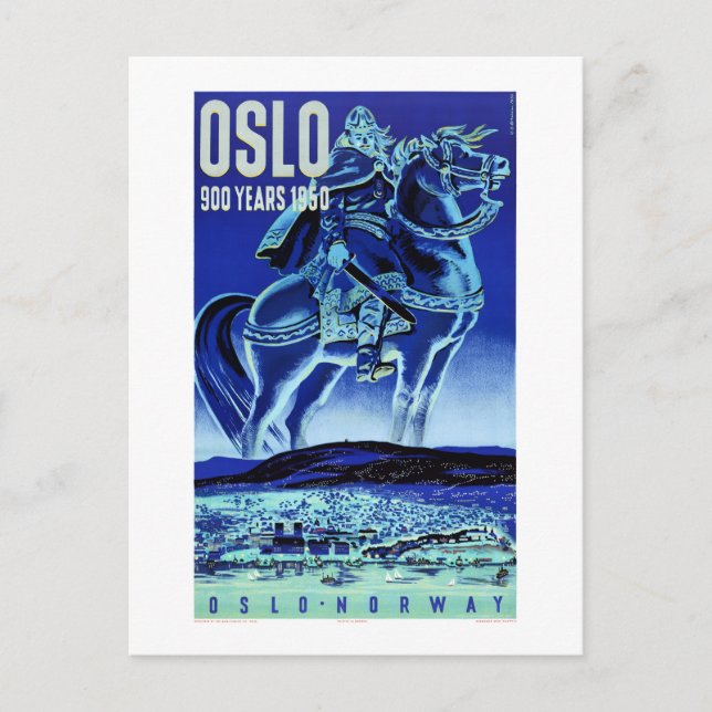 Oslo Norwegen Vintage Travel Poster wiederhergeste Postkarte (Vorderseite)